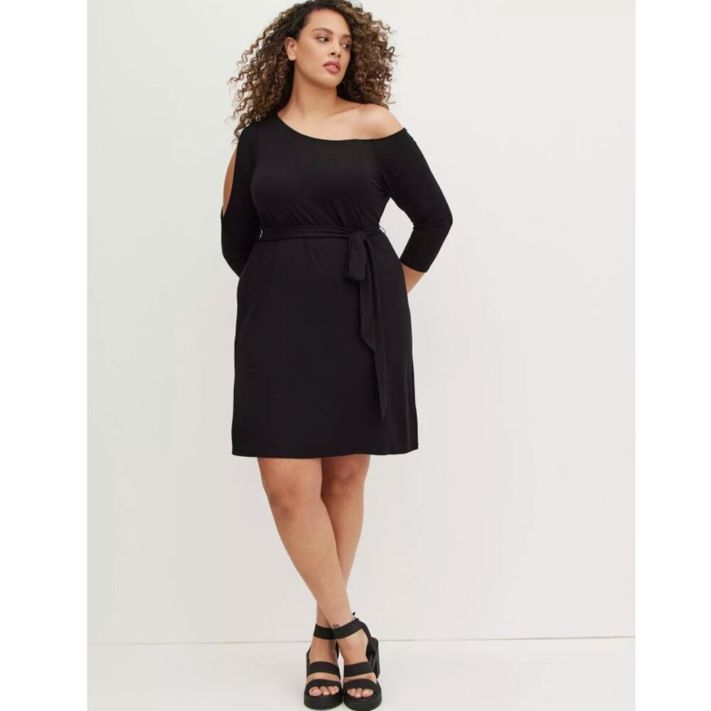 Torrid 2 Black Super Soft Cold & Off Shoulder T-Shirt Dress 2X 18 20